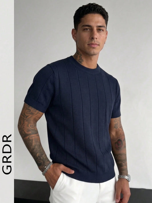 GRDR Men's Thin Summer Knit Solid Color Ribbed Short Sleeve, Sports Casual, Suitable For Outdoor Sports