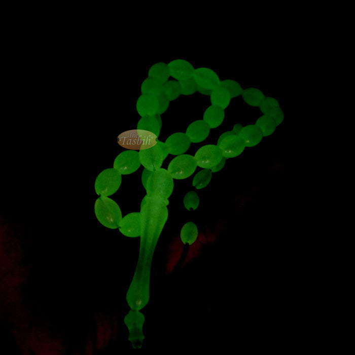 Green Glow-In-The-Dark Plastic Tasbih - 12x9 mm Prayer Beads Subha