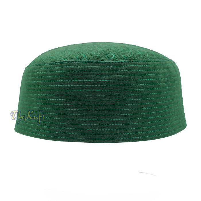 Green Pinwheel Motif Top - Malawi African Muslim Kufi Hat - Islamic Semi-Stiff Stitched Wall Prayer Cap