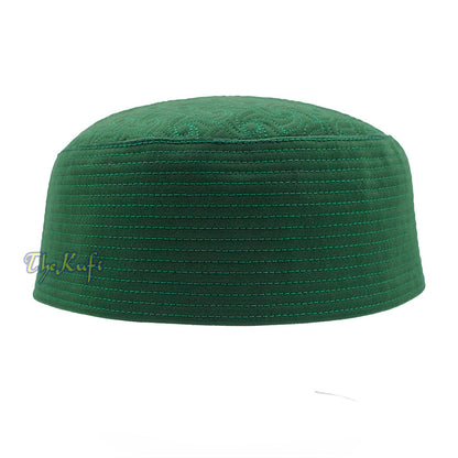 Green Pinwheel Motif Top - Malawi African Muslim Kufi Hat - Islamic Semi-Stiff Stitched Wall Prayer Cap