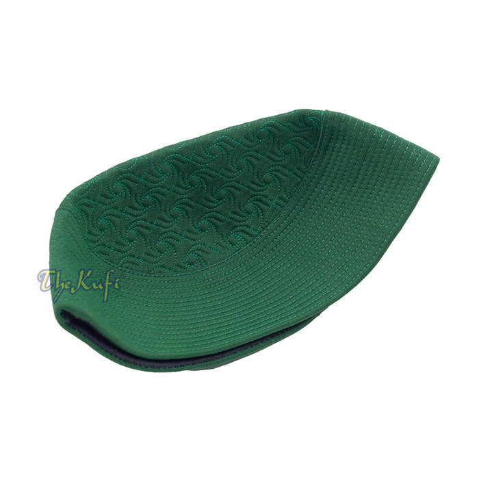 Green Pinwheel Motif Top - Malawi African Muslim Kufi Hat - Islamic Semi-Stiff Stitched Wall Prayer Cap