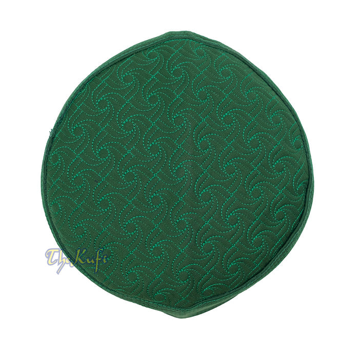 Green Pinwheel Motif Top - Malawi African Muslim Kufi Hat - Islamic Semi-Stiff Stitched Wall Prayer Cap