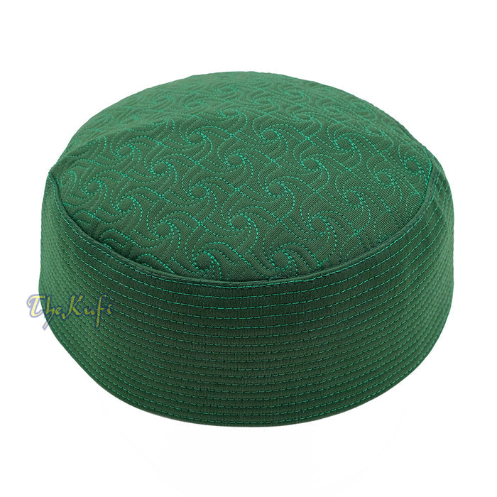 Green Pinwheel Motif Top - Malawi African Muslim Kufi Hat - Islamic Semi-Stiff Stitched Wall Prayer Cap