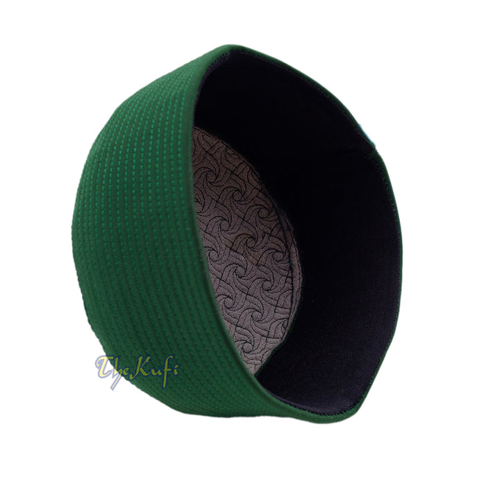 Green Pinwheel Motif Top - Malawi African Muslim Kufi Hat - Islamic Semi-Stiff Stitched Wall Prayer Cap