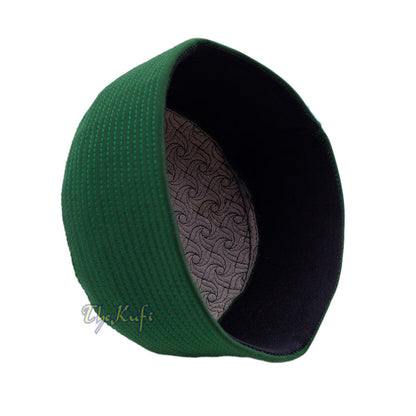 Green Pinwheel Motif Top - Malawi African Muslim Kufi Hat - Islamic Semi-Stiff Stitched Wall Prayer Cap