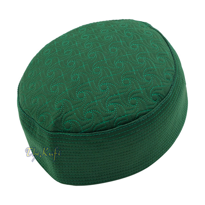Green Pinwheel Motif Top - Malawi African Muslim Kufi Hat - Islamic Semi-Stiff Stitched Wall Prayer Cap