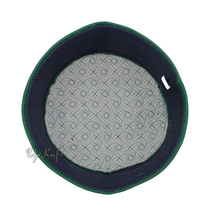Green Pinwheel Motif Top - Malawi African Muslim Kufi Hat - Islamic Semi-Stiff Stitched Wall Prayer Cap