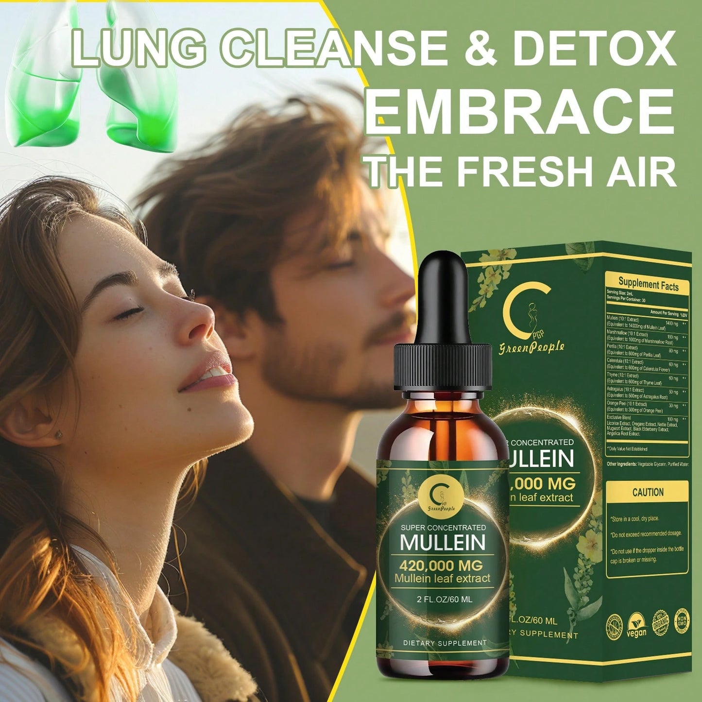 GREENPEOPLE Mullein Leaf Extract Natural Liquid Drops Healthy Lung Cleanse Respiratory 60ML