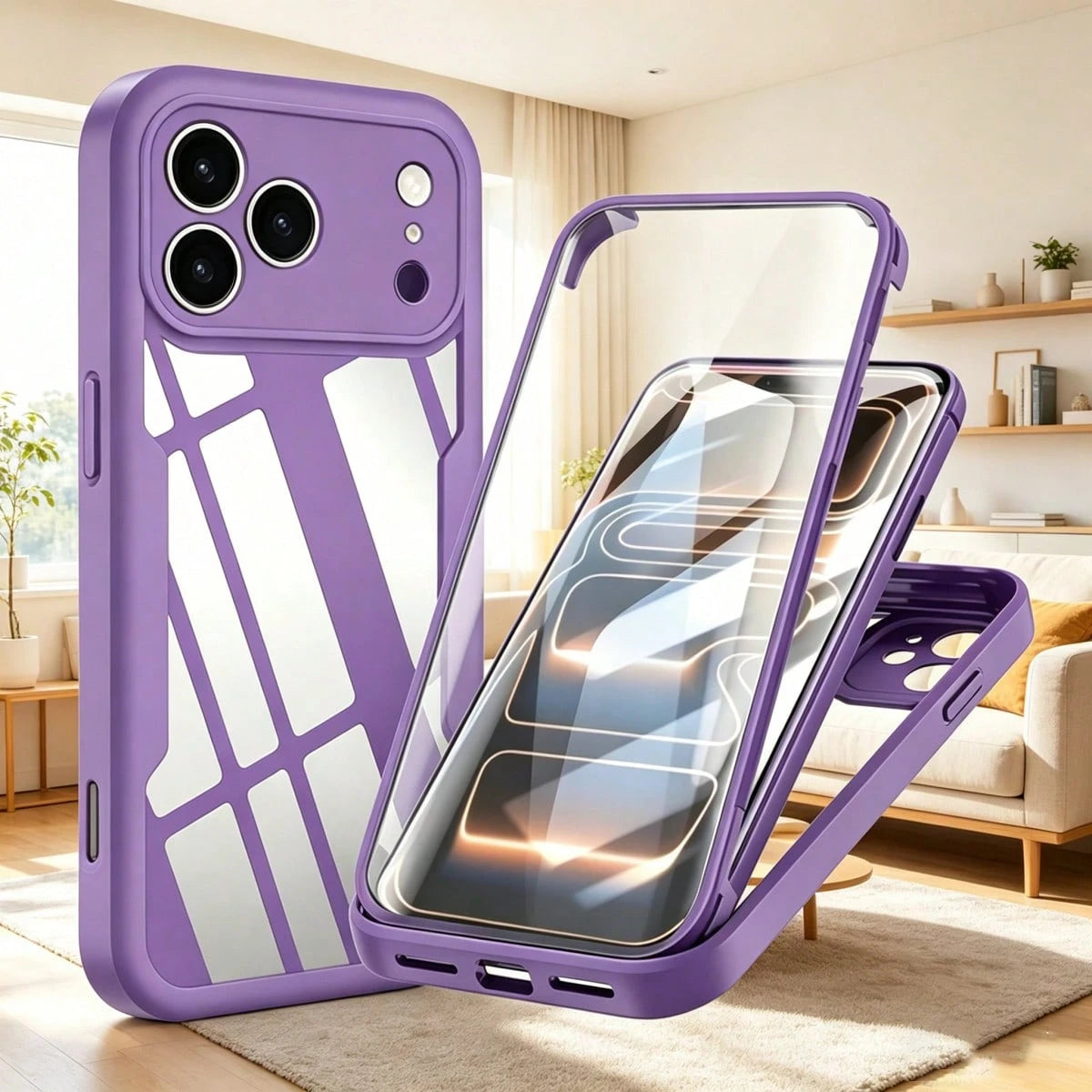 Hadaasi 1pc Lilac Color Shell Film Integrated 360° Full Coverage TPU+PC 2-In-1 Acrylic Double-Sided Protection Anti-Drop Silicone Protective Case Color-Block Ultra-Thin Phone Case Compatible With Appl