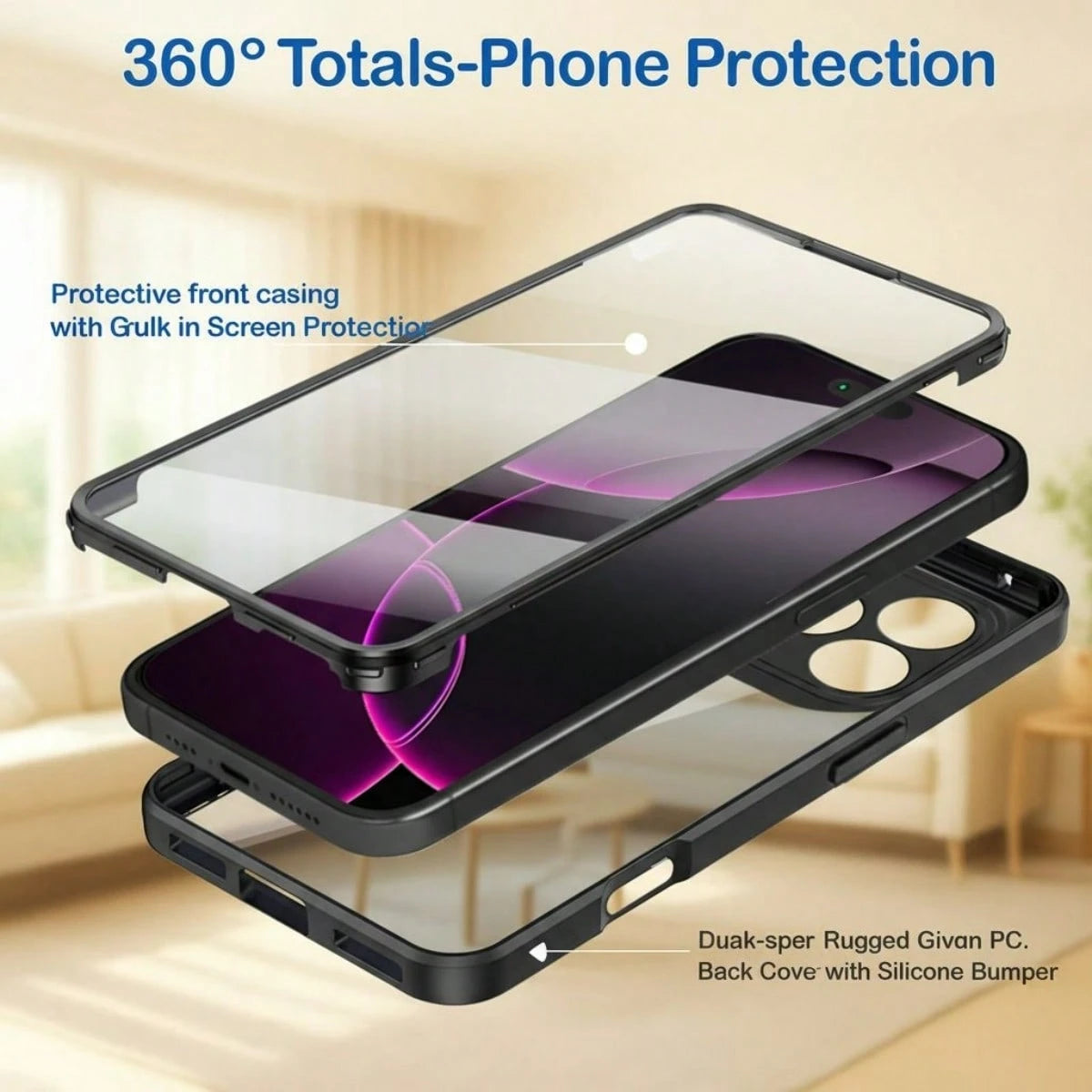 Hadaasi 1pc Lilac Color Shell Film Integrated 360° Full Coverage TPU+PC 2-In-1 Acrylic Double-Sided Protection Anti-Drop Silicone Protective Case Color-Block Ultra-Thin Phone Case Compatible With Appl