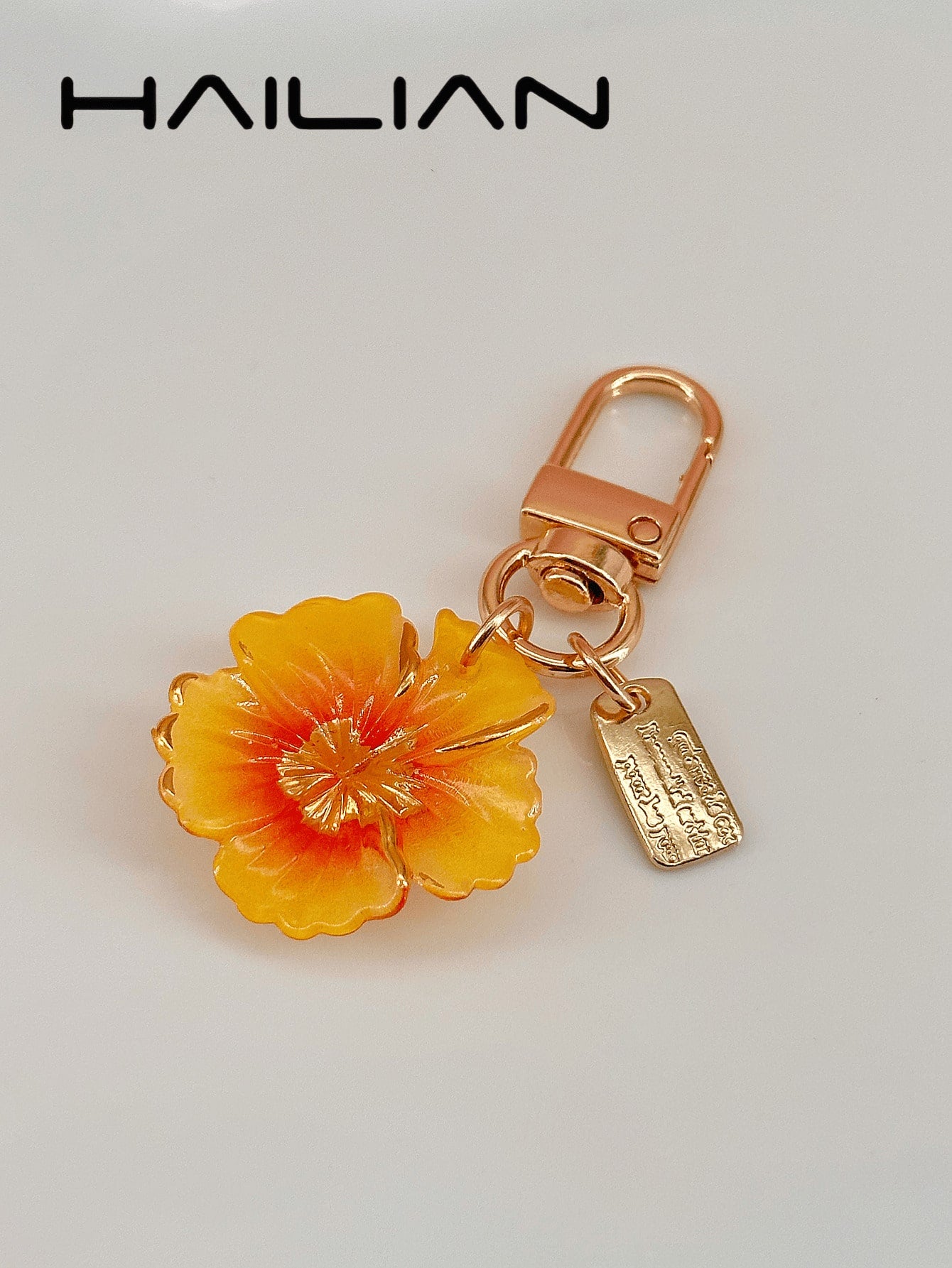 HAILIAN Gradient Floral Resin Pendant, Gold-Edged Alloy Keychain, Ins-Style Aesthetic Charm, Minimalist Fashion Handbag Accessory