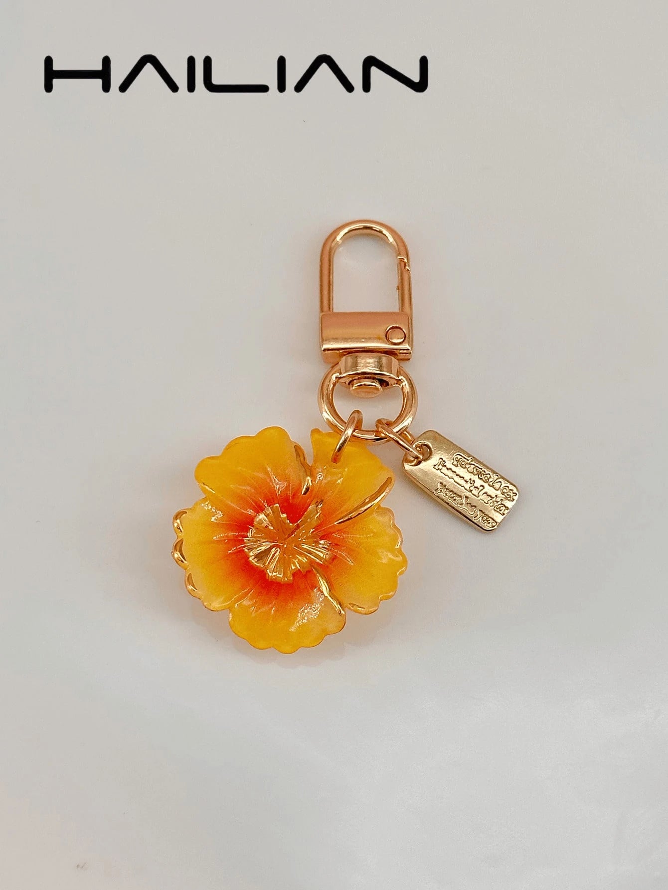 HAILIAN Gradient Floral Resin Pendant, Gold-Edged Alloy Keychain, Ins-Style Aesthetic Charm, Minimalist Fashion Handbag Accessory