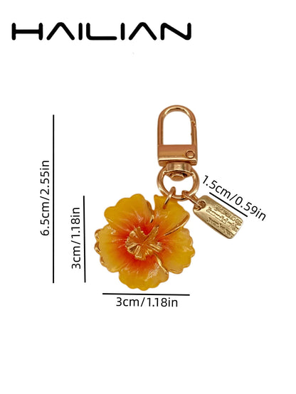 HAILIAN Gradient Floral Resin Pendant, Gold-Edged Alloy Keychain, Ins-Style Aesthetic Charm, Minimalist Fashion Handbag Accessory