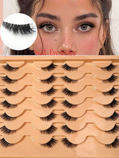 Half Eye Lashes Cat Eye Lashes 14Pairs False Eyelashes Fluffy Soft Natural Look Clear Band 3D Mink Lashes Extension Makeup