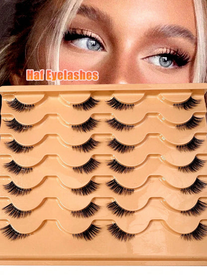 Half Eye Lashes Cat Eye Lashes 14Pairs False Eyelashes Fluffy Soft Natural Look Clear Band 3D Mink Lashes Extension Makeup