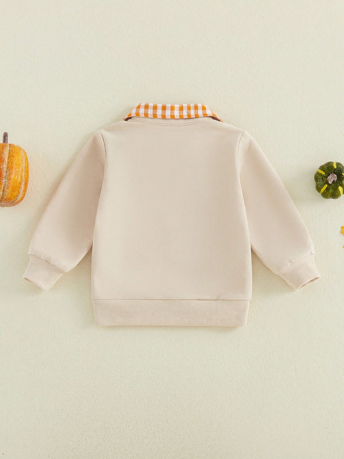 Halloween Toddler Sweatshirt Pumpkin Embroidery Plaid Zipper Lapel Long Sleeve For Fall Winter