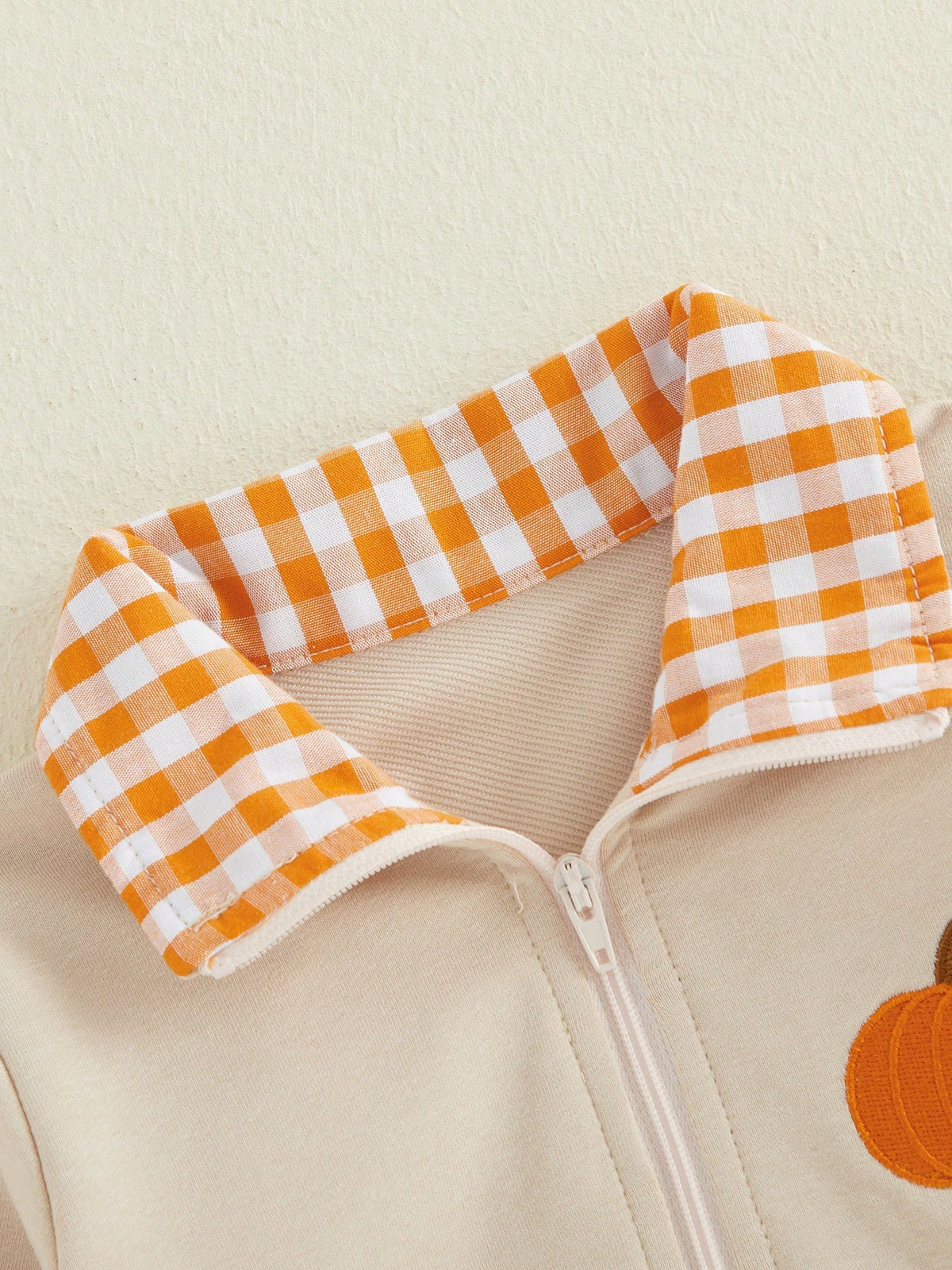 Halloween Toddler Sweatshirt Pumpkin Embroidery Plaid Zipper Lapel Long Sleeve For Fall Winter
