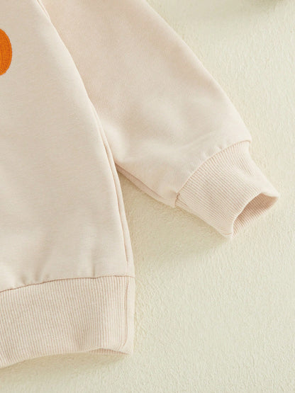 Halloween Toddler Sweatshirt Pumpkin Embroidery Plaid Zipper Lapel Long Sleeve For Fall Winter