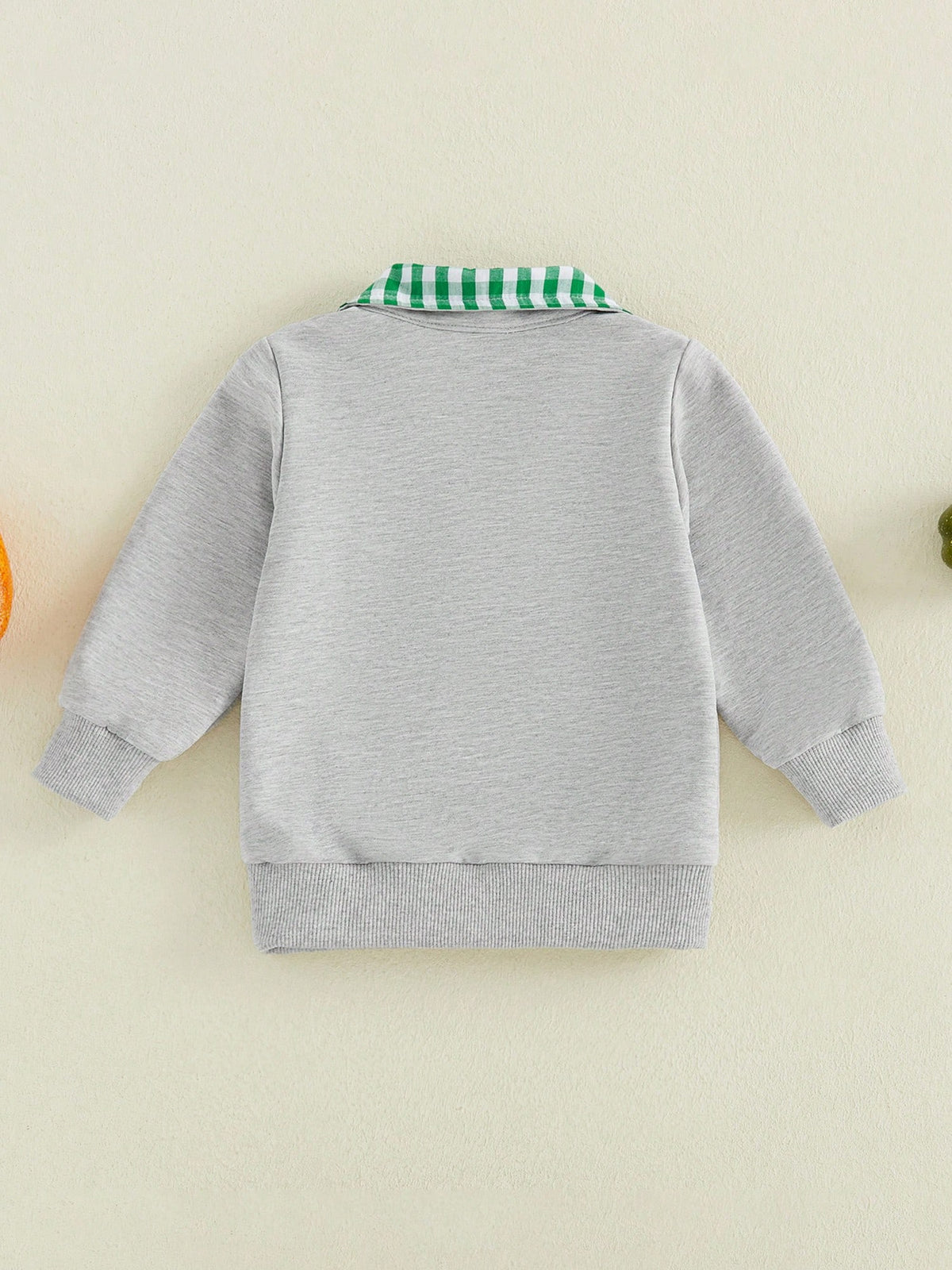 Halloween Toddler Sweatshirt Pumpkin Embroidery Plaid Zipper Lapel Long Sleeve For Fall Winter