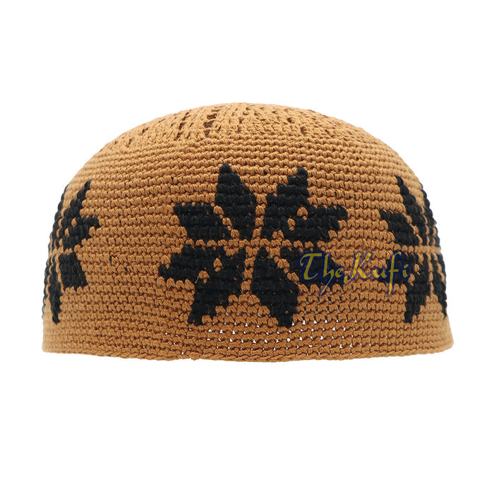 Hand-Crocheted Rust Brown Kufi with Brown Stars For Kids