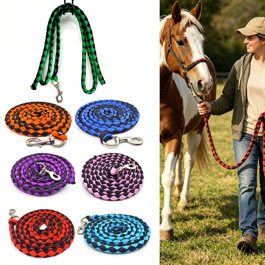 Hand-Woven Nylon Horse Lead Rope, Wear-Resistant Anti-Pulling Equestrian Lead Rope, Outdoor Ranch Horse Tie Training Rope, Heavy-Duty Soft Rope Training Lead Rope, Suitable For Equestrian Riding Train