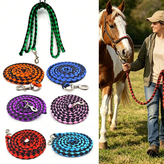 Hand-Woven Nylon Horse Lead Rope, Wear-Resistant Anti-Pulling Equestrian Lead Rope, Outdoor Ranch Horse Tie Training Rope, Heavy-Duty Soft Rope Training Lead Rope, Suitable For Equestrian Riding Train