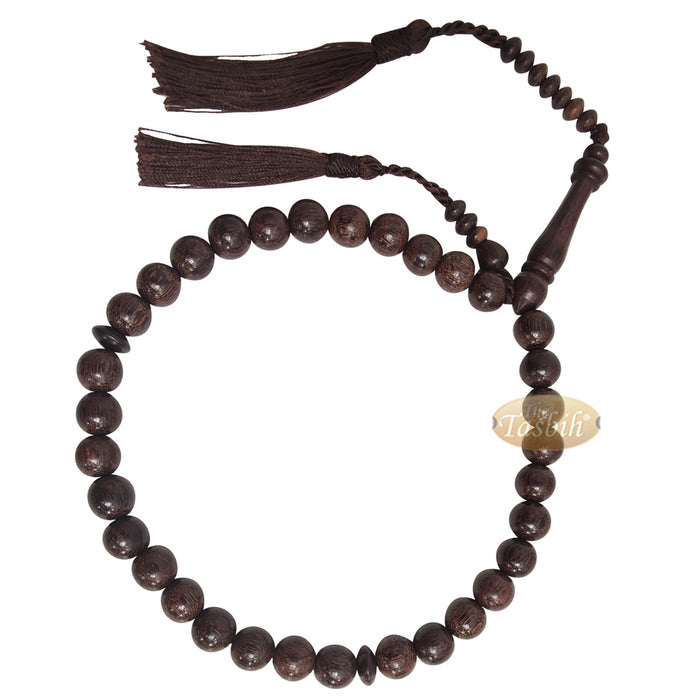 Handcrafted Tamarind Wood 33-Bead Dhikr Prayer Tasbih Dark Brown Tassels 10 mm Beads