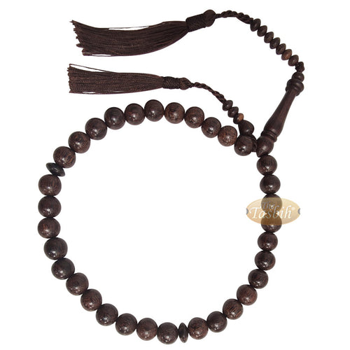 Handcrafted Tamarind Wood 33-Bead Dhikr Prayer Tasbih Dark Brown Tassels 10 mm Beads