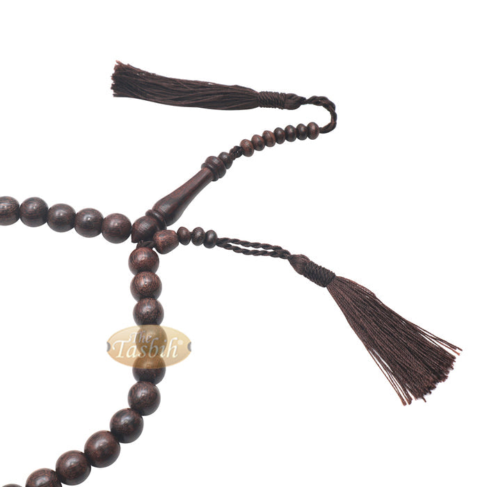 Handcrafted Tamarind Wood 33-Bead Dhikr Prayer Tasbih Dark Brown Tassels 10 mm Beads