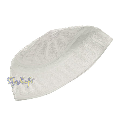 Handcrafted White Macramé Light-Weight Smooth Wavy Meander Design Kufi Hat