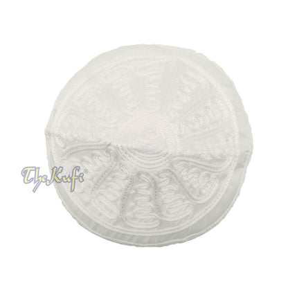 Handcrafted White Macramé Light-Weight Smooth Wavy Meander Design Kufi Hat