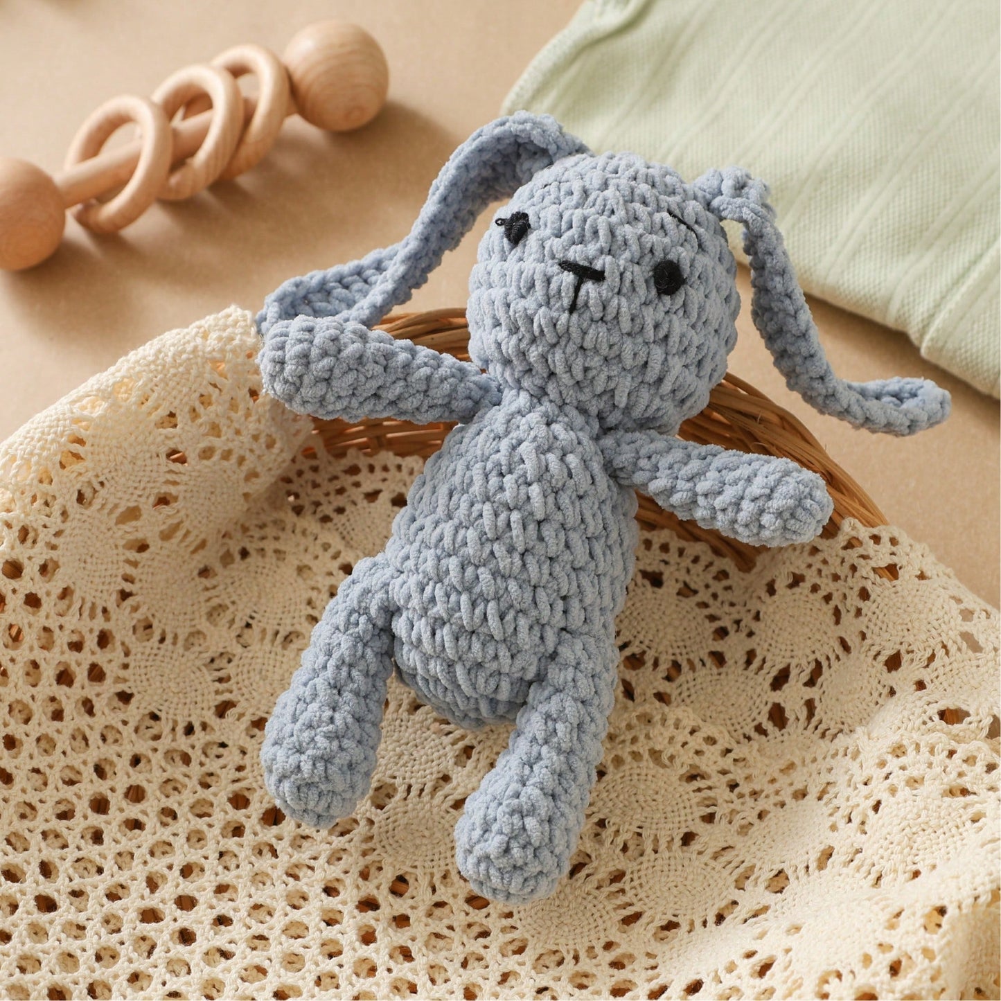 Handmade Crocheted Rabbit, Baby Rattle Toy, 3D Adorable Design, Detailed, Attracts Baby's Attention, Trains Baby's Hearing, Perfect Birthday, Halloween, Christmas Gift For Baby