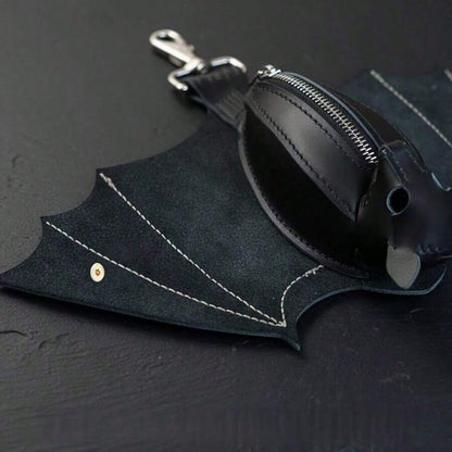 Handmade Gothic Style Bat Wing Coin Purse- Hand-Sewn Bat Wallet With Zipper Coin Pouch And Keychain Suitable Bags And Belts