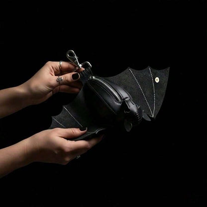 Handmade Gothic Style Bat Wing Coin Purse- Hand-Sewn Bat Wallet With Zipper Coin Pouch And Keychain Suitable Bags And Belts