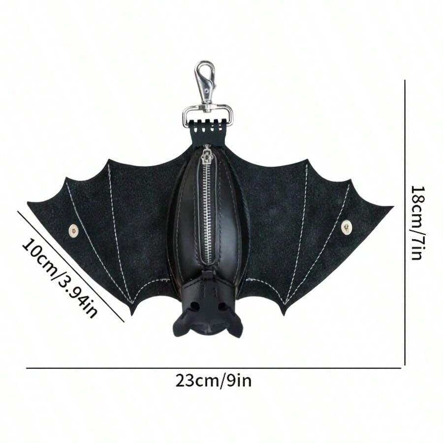Handmade Gothic Style Bat Wing Coin Purse- Hand-Sewn Bat Wallet With Zipper Coin Pouch And Keychain Suitable Bags And Belts