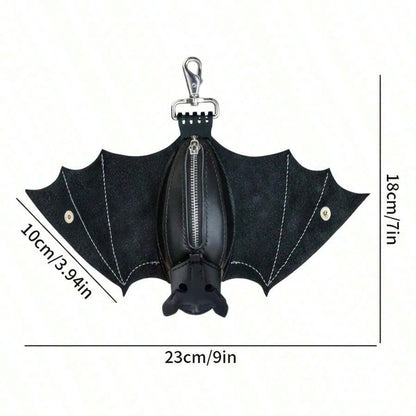 Handmade Gothic Style Bat Wing Coin Purse- Hand-Sewn Bat Wallet With Zipper Coin Pouch And Keychain Suitable Bags And Belts