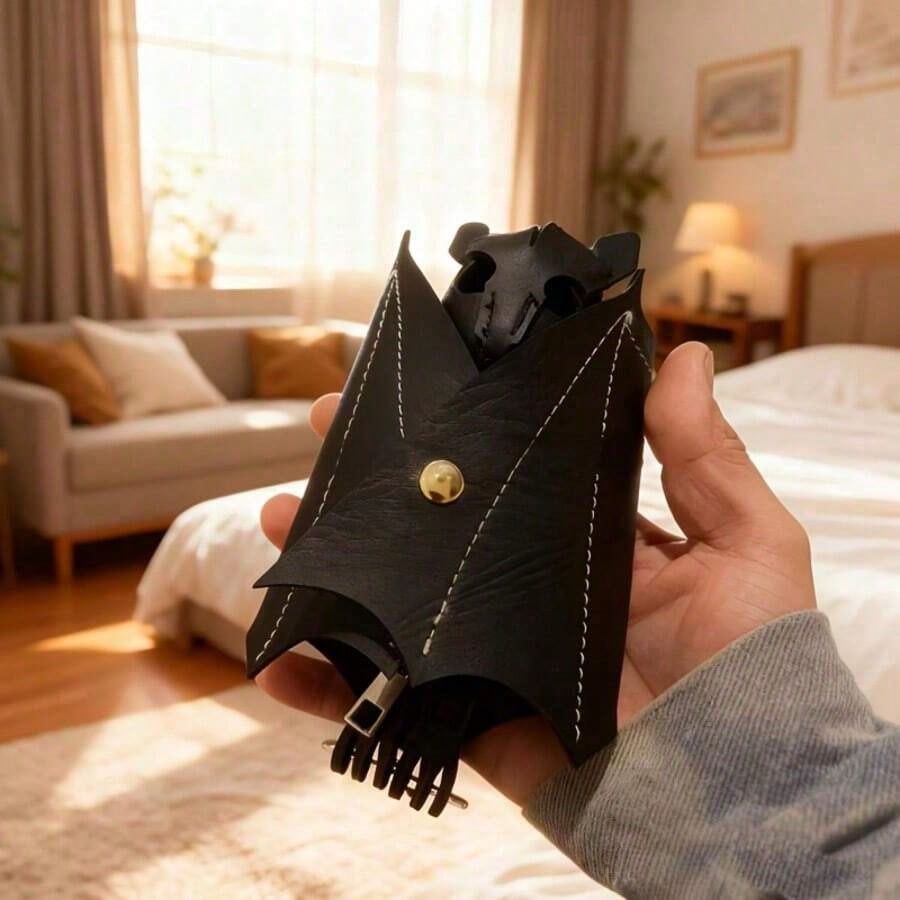 Handmade Gothic Style Bat Wing Coin Purse- Hand-Sewn Bat Wallet With Zipper Coin Pouch And Keychain Suitable Bags And Belts