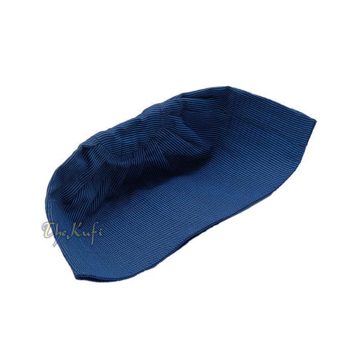 Handmade Reversible Pleated with Turquoise Lines and Dark Blue Color Tall Kufi Hat