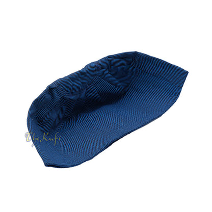 Handmade Reversible Pleated with Turquoise Lines and Dark Blue Color Tall Kufi Hat