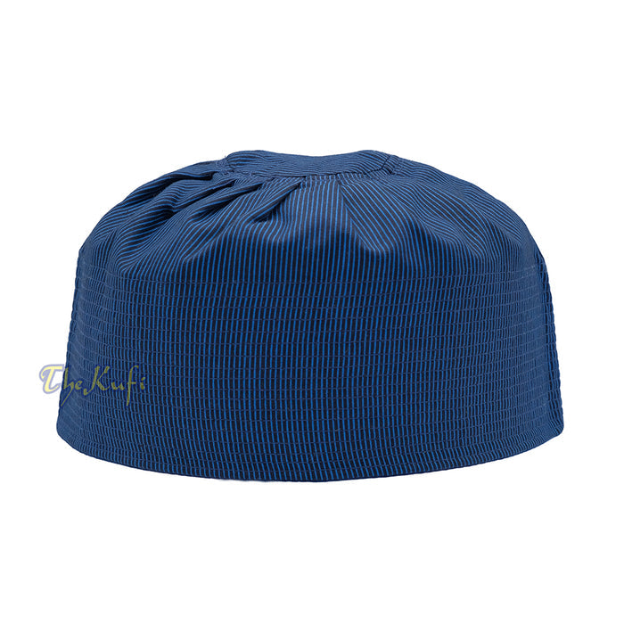 Handmade Reversible Pleated with Turquoise Lines and Dark Blue Color Tall Kufi Hat