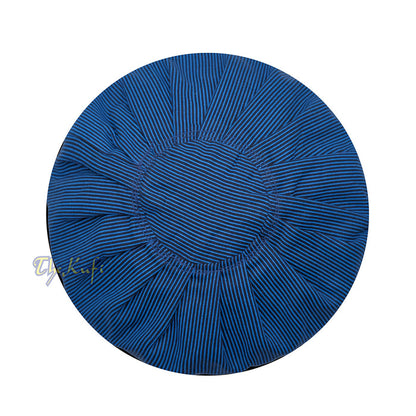 Handmade Reversible Pleated with Turquoise Lines and Dark Blue Color Tall Kufi Hat
