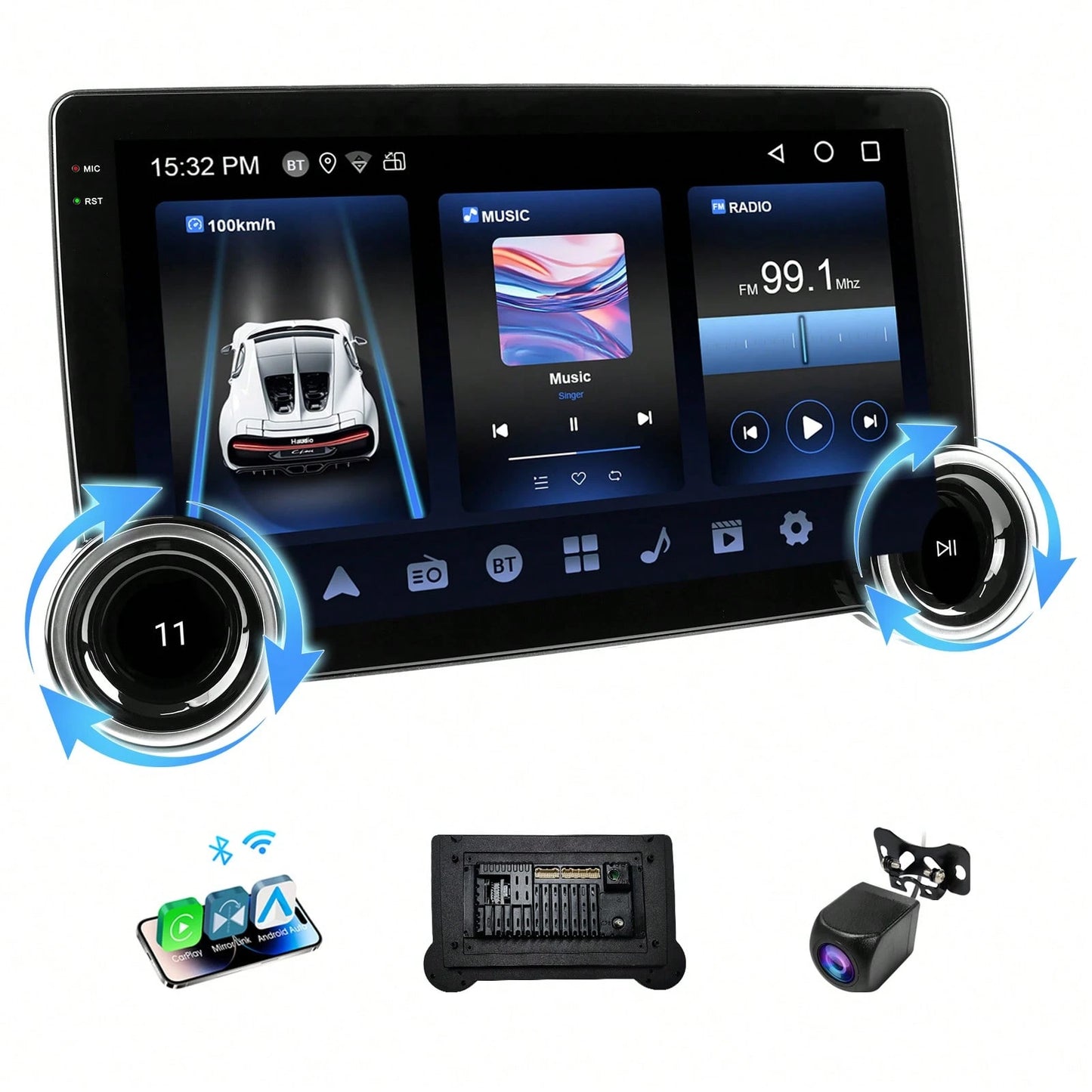 Haudio 10'' Double Din Car Android Player, HD Screen Car Stereo With CarPlay & For Android Auto & Mirror Link, Support Steering Wheel Control, EQ Effects, And Rear View Camera For Cars, For Christmas