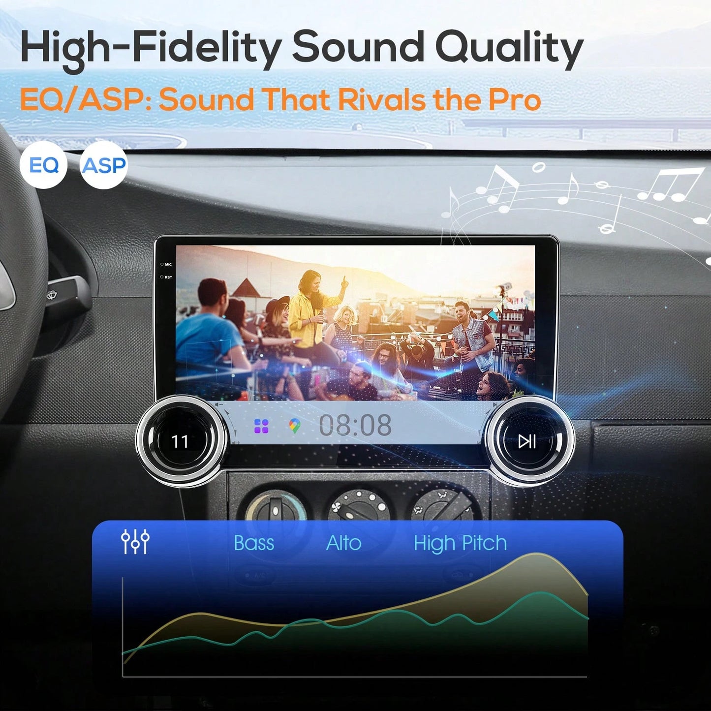 Haudio 10'' Double Din Car Android Player, HD Screen Car Stereo With CarPlay & For Android Auto & Mirror Link, Support Steering Wheel Control, EQ Effects, And Rear View Camera For Cars, For Christmas