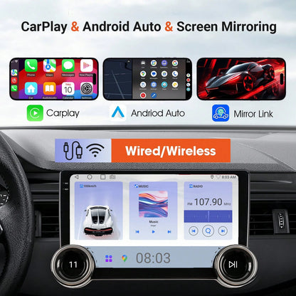 Haudio 10'' Double Din Car Android Player, HD Screen Car Stereo With CarPlay & For Android Auto & Mirror Link, Support Steering Wheel Control, EQ Effects, And Rear View Camera For Cars, For Christmas