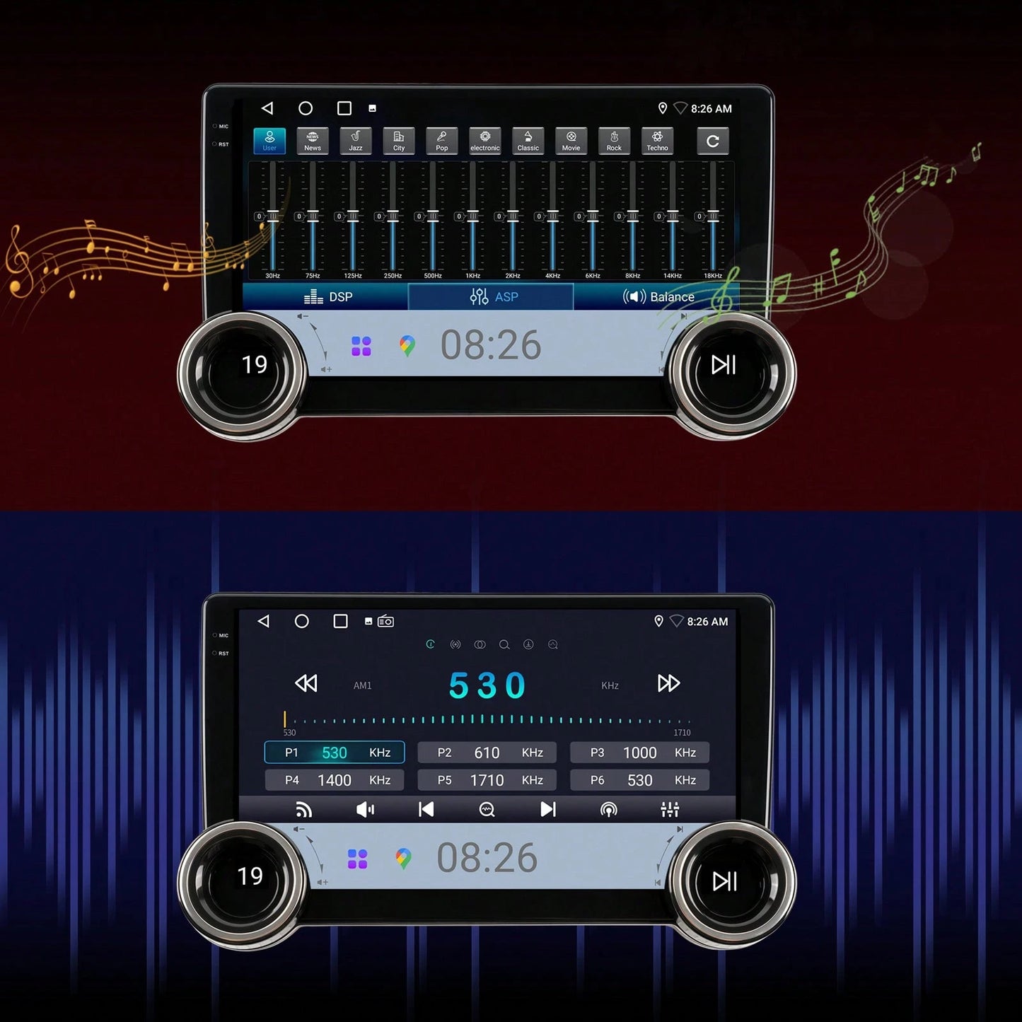 Haudio 10'' Double Din Car Android Player, HD Screen Car Stereo With CarPlay & For Android Auto & Mirror Link, Support Steering Wheel Control, EQ Effects, And Rear View Camera For Cars, For Christmas