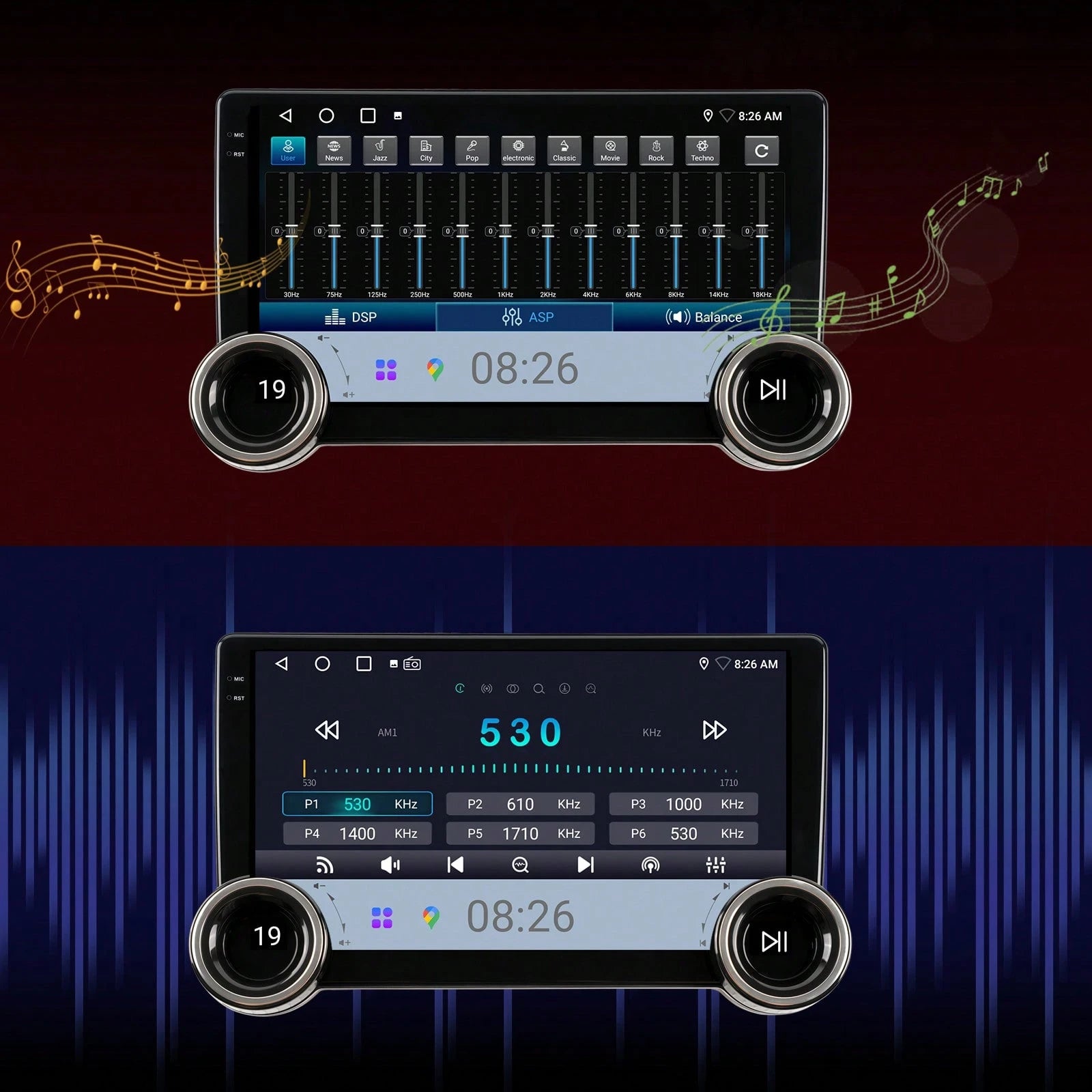Haudio 10'' Double Din Car Android Player, HD Screen Car Stereo With CarPlay & For Android Auto & Mirror Link, Support Steering Wheel Control, EQ Effects, And Rear View Camera For Cars, For Christmas