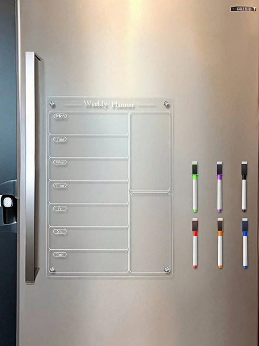Haus Hana 1pc 3D Acrylic Desk Planner With White Board & Magnetic Refrigerator Sticker, Durable Dry Erase Weekly Meal Plan Board With 6 White Board Pens Gifts Birthday Graduation Home Decor Back To Sc