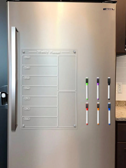 Haus Hana 1pc 3D Acrylic Desk Planner With White Board & Magnetic Refrigerator Sticker, Durable Dry Erase Weekly Meal Plan Board With 6 White Board Pens Gifts Birthday Graduation Home Decor Back To Sc