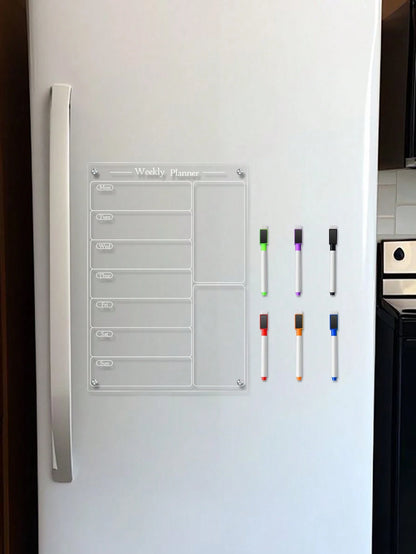 Haus Hana 1pc 3D Acrylic Desk Planner With White Board & Magnetic Refrigerator Sticker, Durable Dry Erase Weekly Meal Plan Board With 6 White Board Pens Gifts Birthday Graduation Home Decor Back To Sc