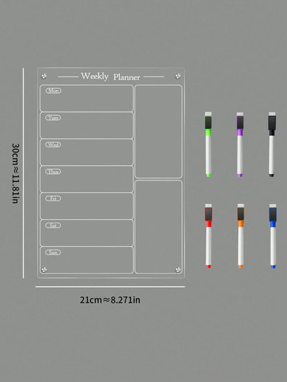 Haus Hana 1pc 3D Acrylic Desk Planner With White Board & Magnetic Refrigerator Sticker, Durable Dry Erase Weekly Meal Plan Board With 6 White Board Pens Gifts Birthday Graduation Home Decor Back To Sc